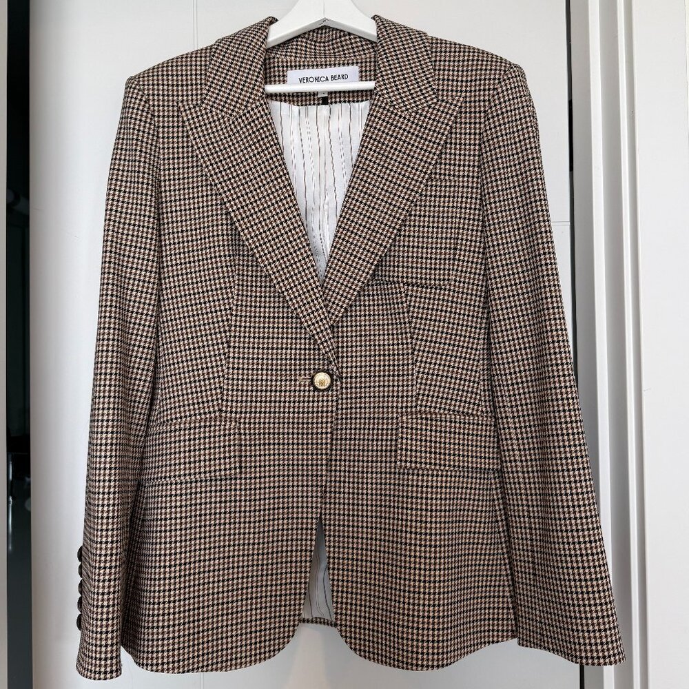 Veronica Beard Brown Houndstooth Check Blazer size 10 US